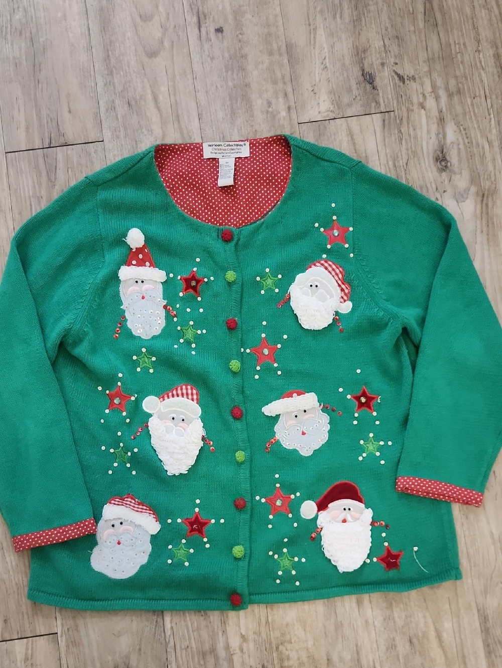 Vintage Christmas Santa Applique Cardigan